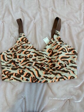 aerie Leopard Print Sports Bra in Brown, Orange, Cream